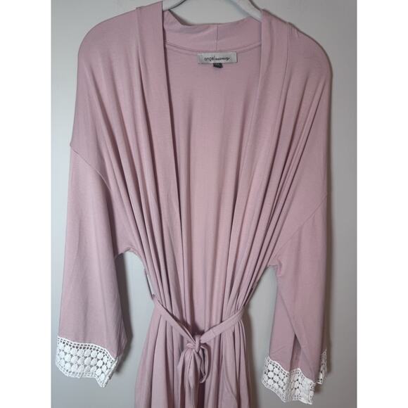 Angel Maternity Women’s Size M/L Bamboo Robe Pink Crochet Trim Hospital Robe NEW - Picture 3 of 10